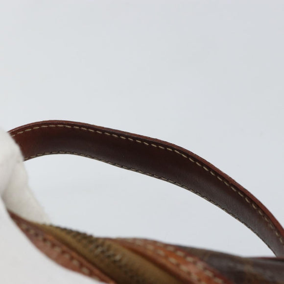 CELINE Macadam Canvas Vanity Pouch PVC Leather Brown Gold Auth gh813