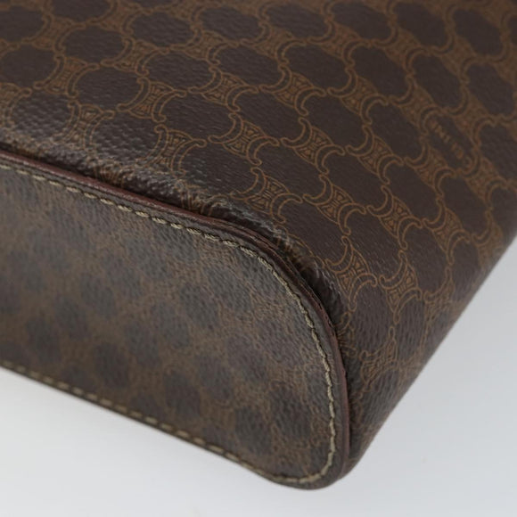 CELINE Macadam Canvas Vanity Pouch PVC Leather Brown Gold Auth gh813