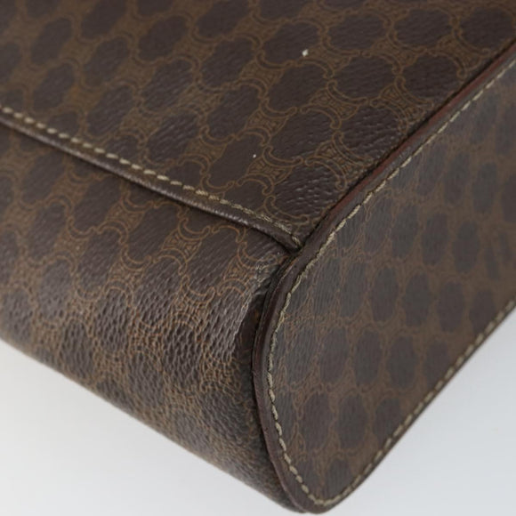 CELINE Macadam Canvas Vanity Pouch PVC Leather Brown Gold Auth gh813