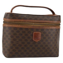 CELINE Macadam Canvas Vanity Pouch PVC Leather Brown Gold Auth gh813-1