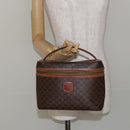 CELINE Macadam Canvas Vanity Pouch PVC Leather Brown Gold Auth gh813-22