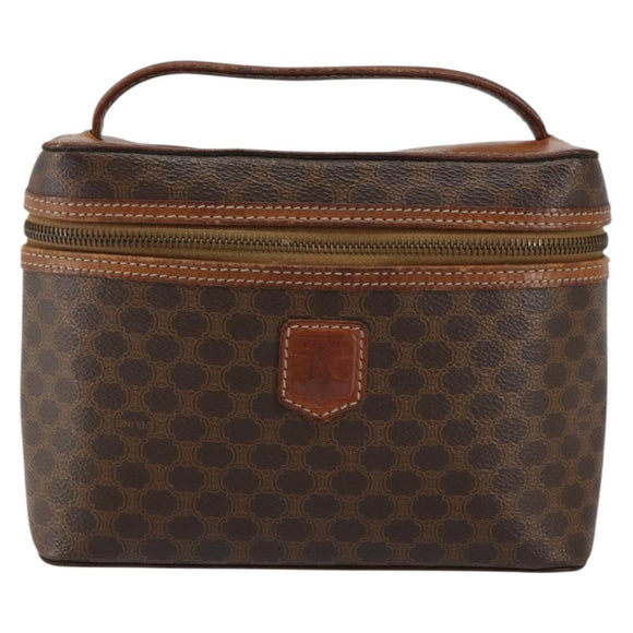 CELINE Macadam Canvas Vanity Pouch PVC Leather Brown Gold Auth gh813