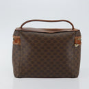 CELINE Macadam Canvas Vanity Pouch PVC Leather Brown Gold Auth gh813-2