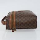 CELINE Macadam Canvas Vanity Pouch PVC Leather Brown Gold Auth gh813-4