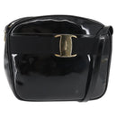 Salvatore Ferragamo Vala Shoulder Bag Enamel Black Gold Auth gh815-1
