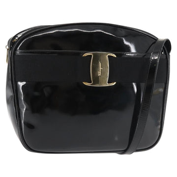 Salvatore Ferragamo Vala Shoulder Bag Enamel Black Gold Auth gh815