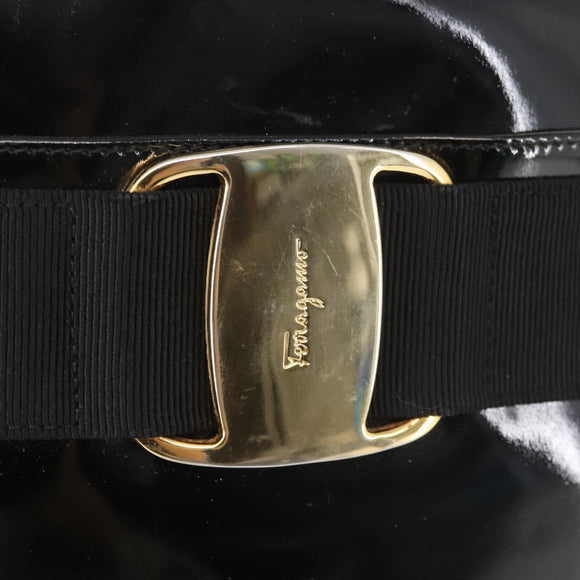 Salvatore Ferragamo Vala Shoulder Bag Enamel Black Gold Auth gh815