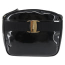 Salvatore Ferragamo Vala Shoulder Bag Enamel Black Gold Auth gh815-13