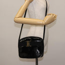 Salvatore Ferragamo Vala Shoulder Bag Enamel Black Gold Auth gh815-21