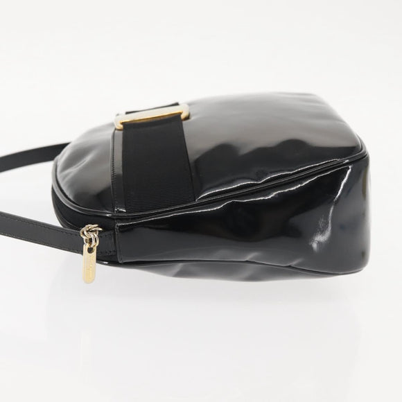 Salvatore Ferragamo Vala Shoulder Bag Enamel Black Gold Auth gh815
