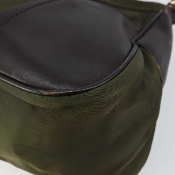 PRADA Shoulder Bag Nylon Khaki Silver Auth gh819