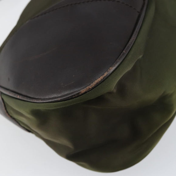 PRADA Shoulder Bag Nylon Khaki Silver Auth gh819