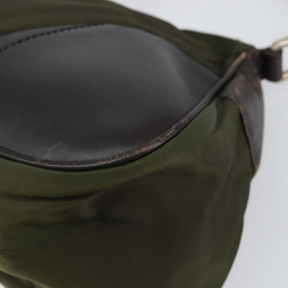 PRADA Shoulder Bag Nylon Khaki Silver Auth gh819