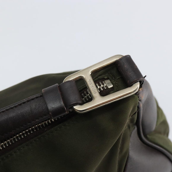 PRADA Shoulder Bag Nylon Khaki Silver Auth gh819