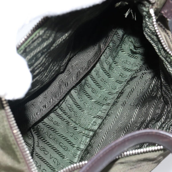 PRADA Shoulder Bag Nylon Khaki Silver Auth gh819