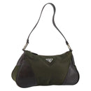 PRADA Shoulder Bag Nylon Khaki Silver Auth gh819-1