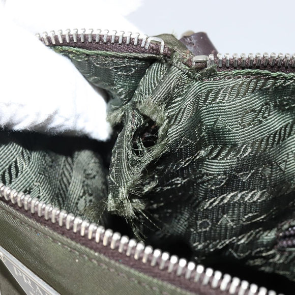 PRADA Shoulder Bag Nylon Khaki Silver Auth gh819