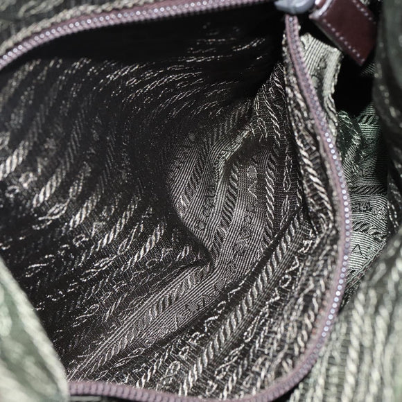 PRADA Shoulder Bag Nylon Khaki Silver Auth gh819