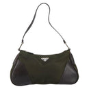 PRADA Shoulder Bag Nylon Khaki Silver Auth gh819-13