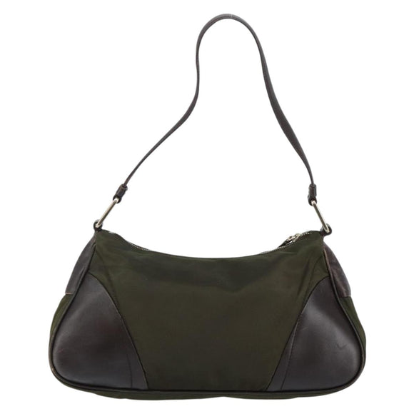PRADA Shoulder Bag Nylon Khaki Silver Auth gh819