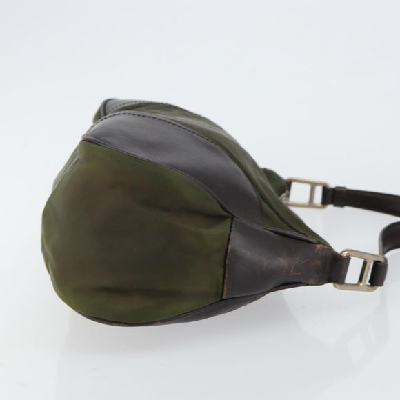 PRADA Shoulder Bag Nylon Khaki Silver Auth gh819