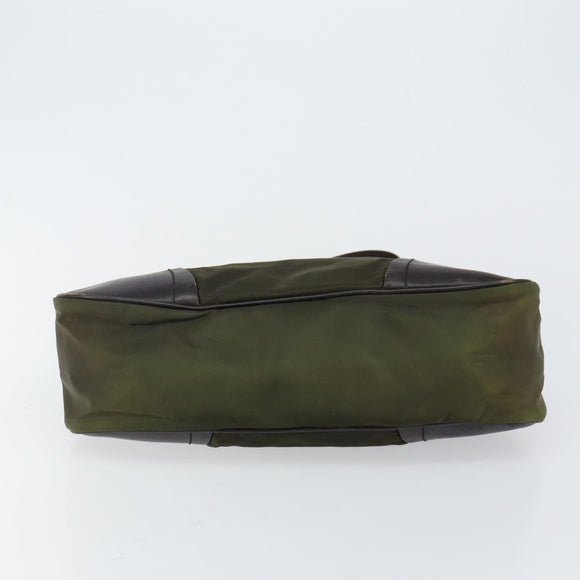 PRADA Shoulder Bag Nylon Khaki Silver Auth gh819