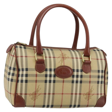 Burberrys Nova Check Boston Bag PVC Beige Gold Auth gh829