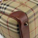 Burberrys Nova Check Boston Bag PVC Beige Gold Auth gh829-15