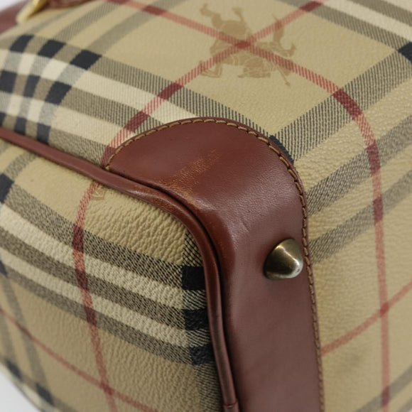 Burberrys Nova Check Boston Bag PVC Beige Gold Auth gh829