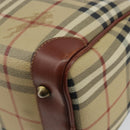 Burberrys Nova Check Boston Bag PVC Beige Gold Auth gh829-16