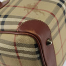 Burberrys Nova Check Boston Bag PVC Beige Gold Auth gh829-9