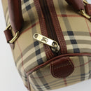 Burberrys Nova Check Boston Bag PVC Beige Gold Auth gh829-10