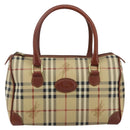 Burberrys Nova Check Boston Bag PVC Beige Gold Auth gh829-13