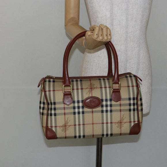 Burberrys Nova Check Boston Bag PVC Beige Gold Auth gh829