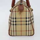 Burberrys Nova Check Boston Bag PVC Beige Gold Auth gh829-3