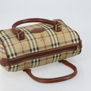 Burberrys Nova Check Boston Bag PVC Beige Gold Auth gh829-6