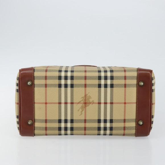 Burberrys Nova Check Boston Bag PVC Beige Gold Auth gh829