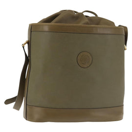 GUCCI Shoulder Bag Leather Khaki Gold Auth gh834