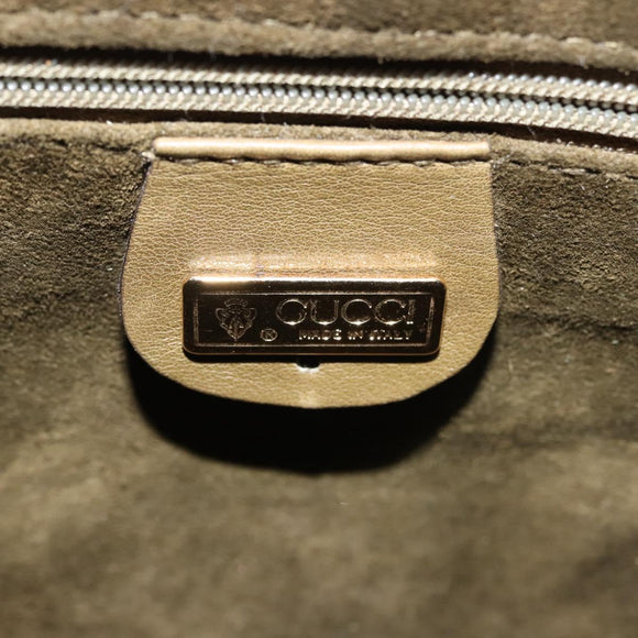 GUCCI Shoulder Bag Leather Khaki Gold Auth gh834