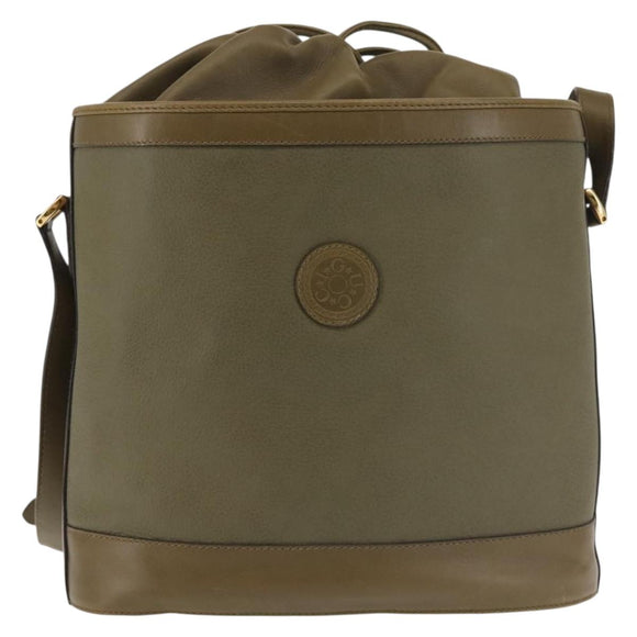 GUCCI Shoulder Bag Leather Khaki Gold Auth gh834