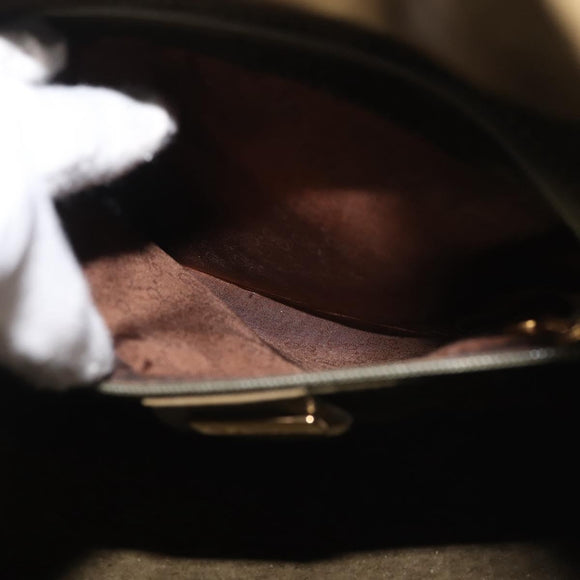 GUCCI Shoulder Bag Leather Khaki Gold Auth gh834