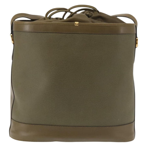 GUCCI Shoulder Bag Leather Khaki Gold Auth gh834