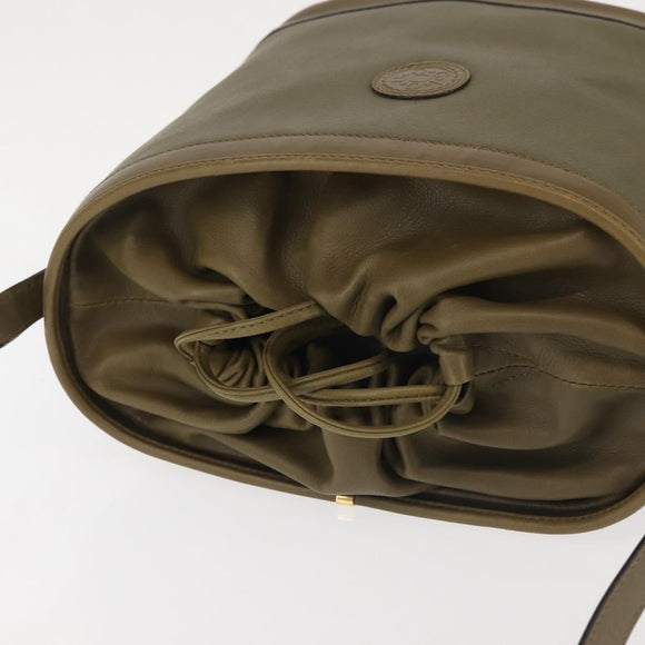 GUCCI Shoulder Bag Leather Khaki Gold Auth gh834