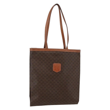 CELINE Macadam Canvas Tote Bag PVC Leather Brown Gold Auth gh838