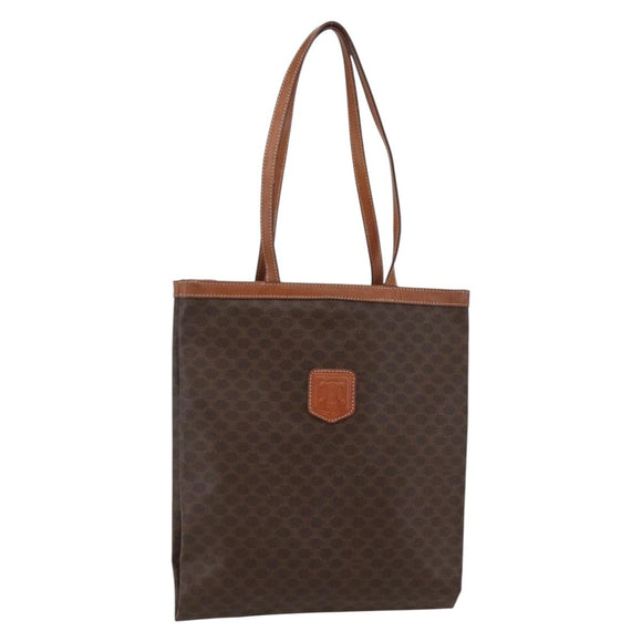 CELINE Macadam Canvas Tote Bag PVC Leather Brown Gold Auth gh838