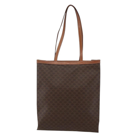 CELINE Macadam Canvas Tote Bag PVC Leather Brown Gold Auth gh838