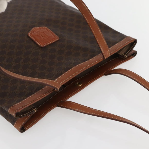 CELINE Macadam Canvas Tote Bag PVC Leather Brown Gold Auth gh838