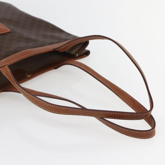 CELINE Macadam Canvas Tote Bag PVC Leather Brown Gold Auth gh838