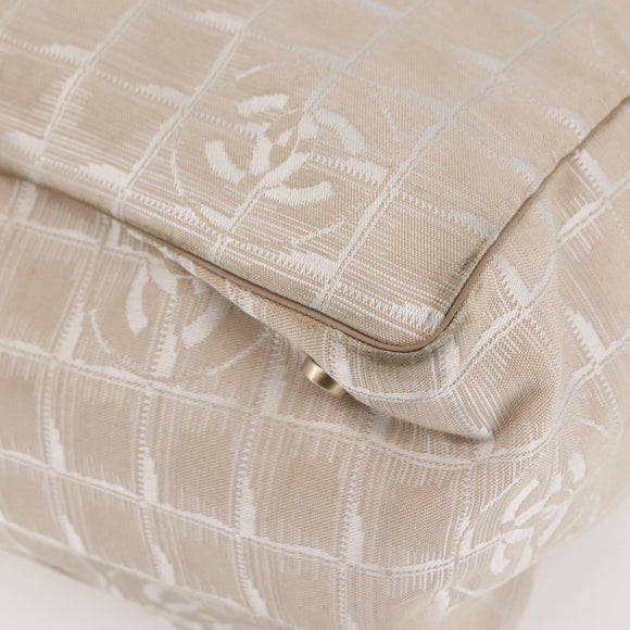 CHANEL New Travel Line Tote Bag Nylon Beige Gold CC Auth gh841