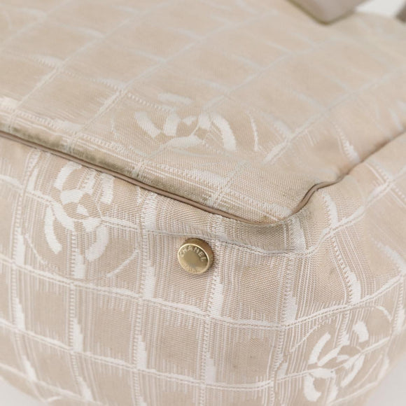 CHANEL New Travel Line Tote Bag Nylon Beige Gold CC Auth gh841